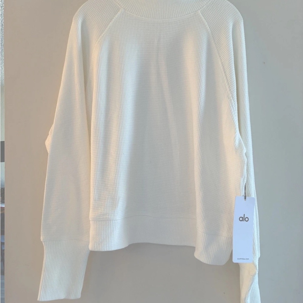 ALO ivory hazy mock pullover Top weekend escape sweater waffle large